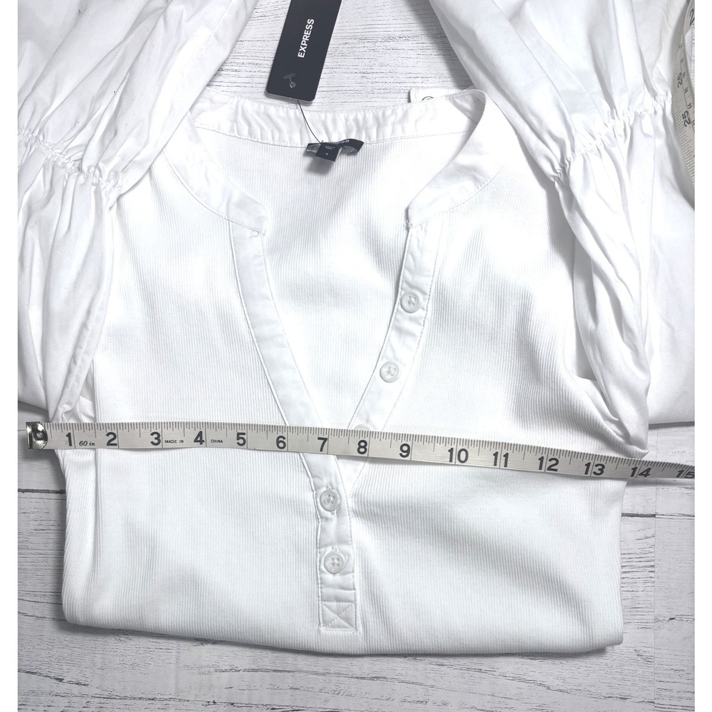 NWT Express White Ribbed Puff Sleeve Bodysuit Small Clean Girl Minimalist - Picture 6 of 8